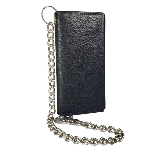 NEW Men's Black Leather Long Motorcylce Biker Chain RFID Wallet in BOX NEW - Picture 5 of 12